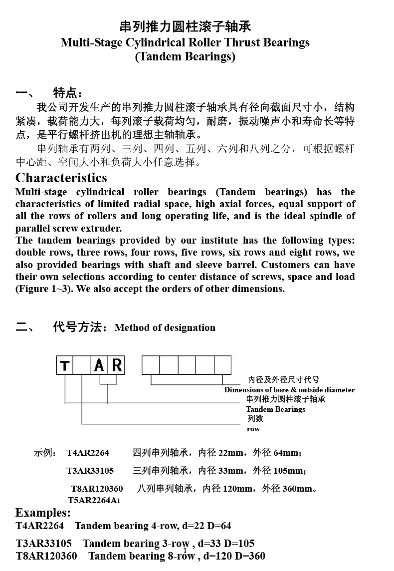 F-53043. T6ar Tandem Bearings for Extruder Gearboxes